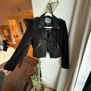 Blank NYC Black Suede Fringe Jacket size small